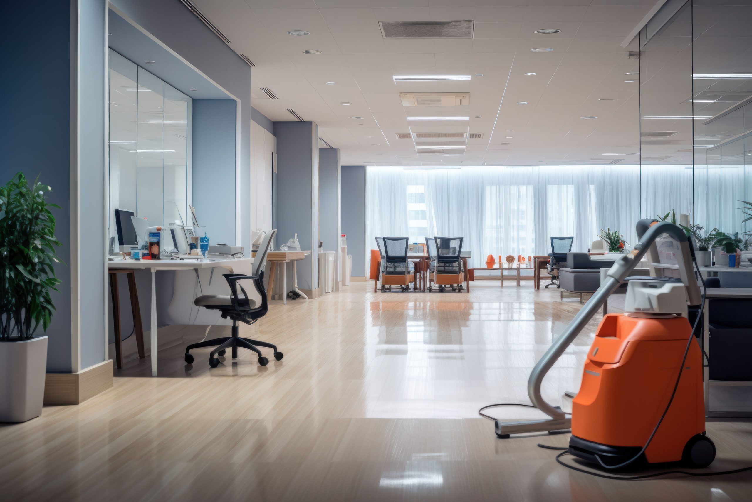 The office interior white cleaner and hi-technology